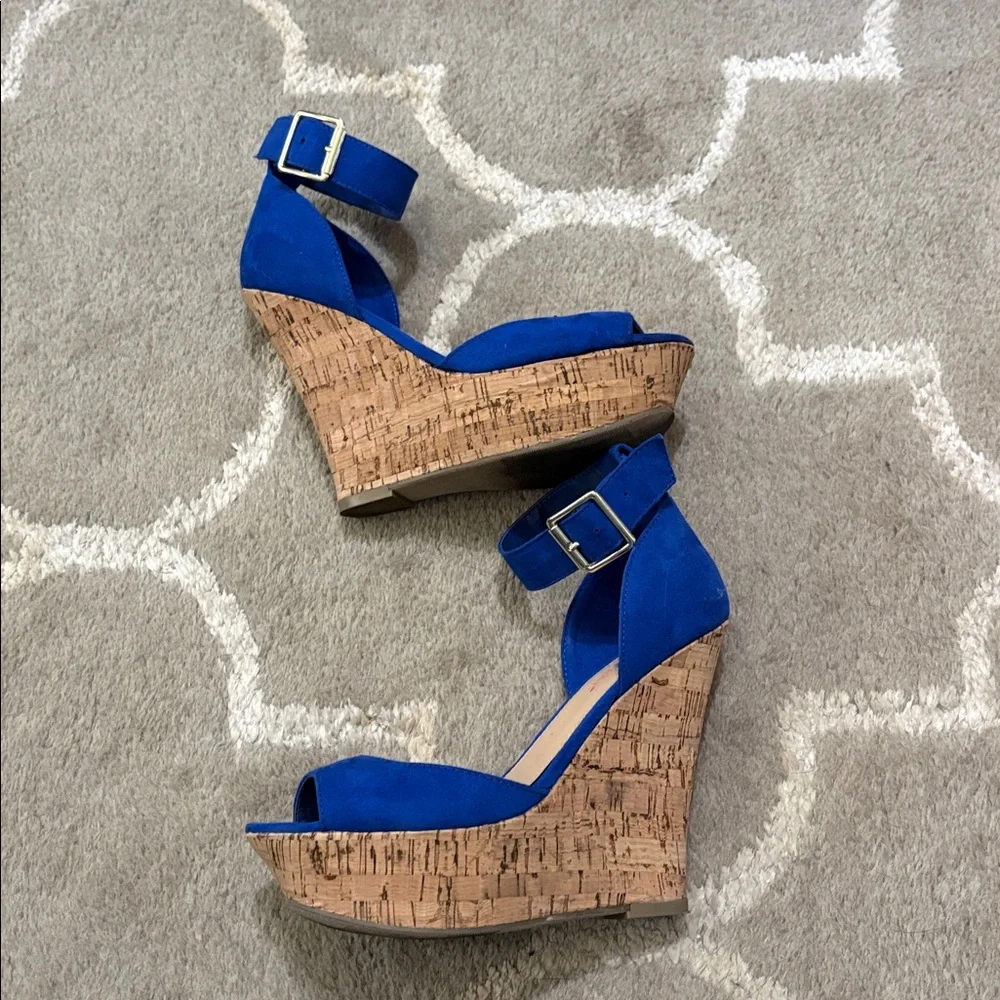 Just fab Mikayla cobalt blue platform wedge heels size 7 - Picture 10 of 17